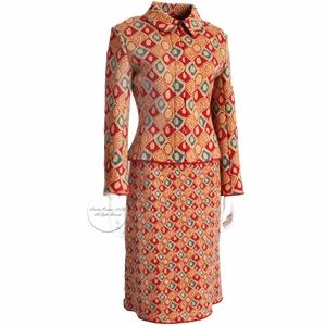 Vintage Alaïa Jacket and Skirt Suit 2pc Intarsia Knit Abstract Op Art Rare 90s